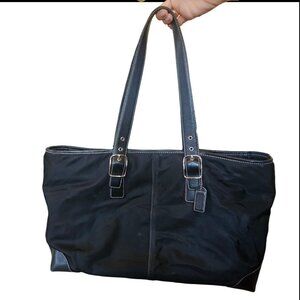 VTG Y2K COACH Black Nylon Leather Tote Purse Bag 5150 Classic Preppy Minimalist